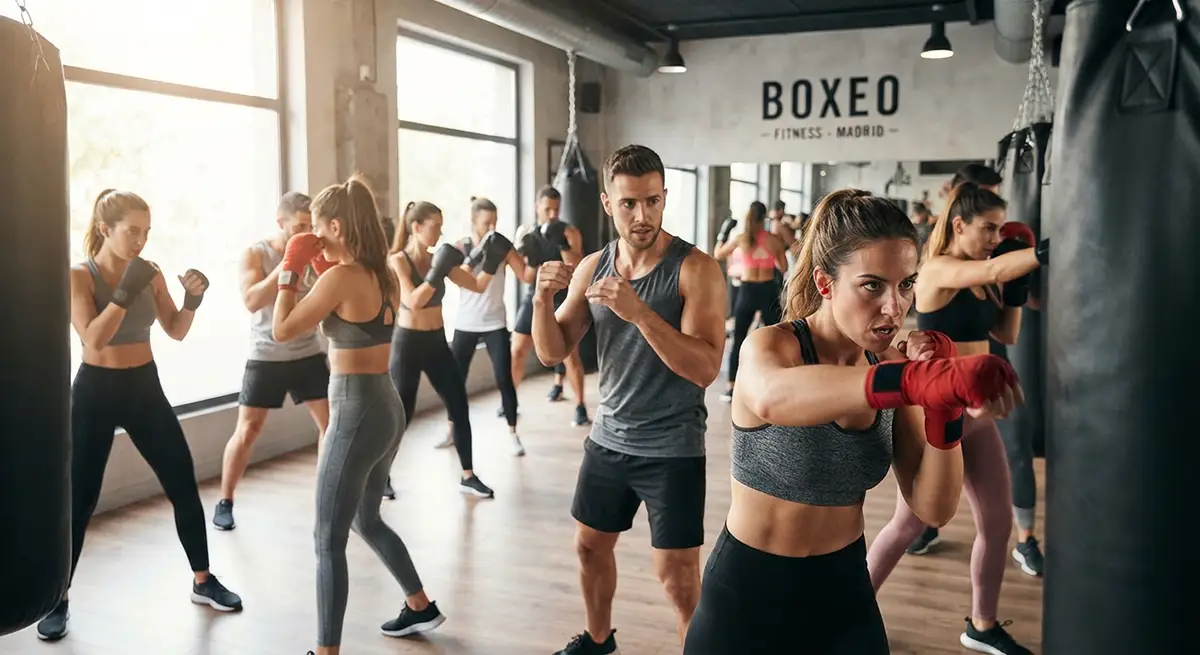 Dos personas entrenando boxeo con guantes en un gimnasio de Madrid