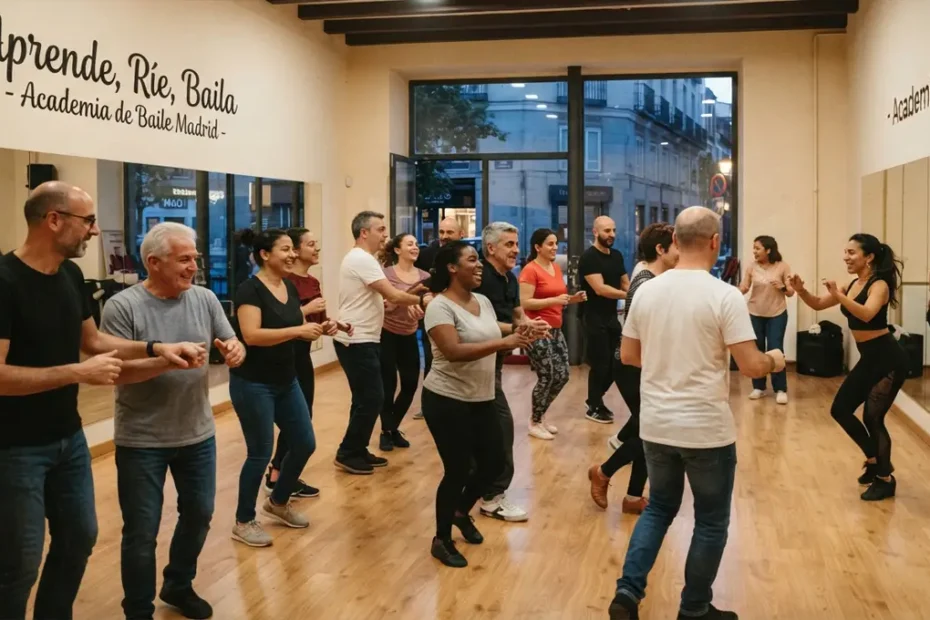 Alumnos en una clase de salsa en una escuela de baile de Madrid